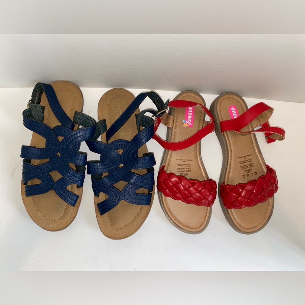 2 pairs Andrea Girls Sandals Blue & Red Size 1